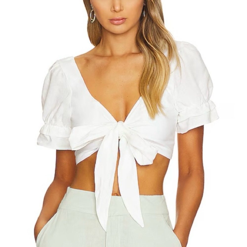 Show Me Your Mumu Fiona Linen Crop Tie Top